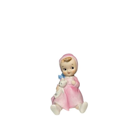 Vintage Lefton porcelain girl with teddy bear figurine - Picture 1 of 7